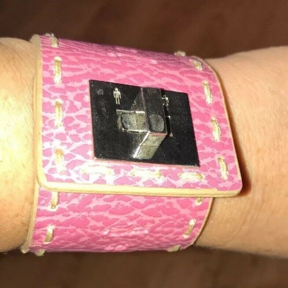 Pink Distressed Vegan Leather Wrap Cuff Bracelet - Picture 7 of 8